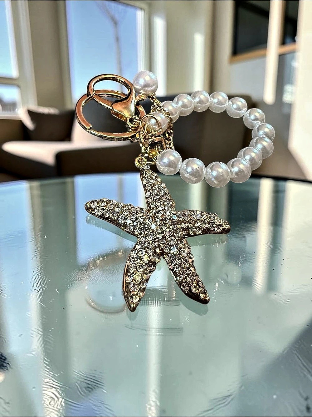Pearl Beaded Starfish Bracelet Key and Bag charm